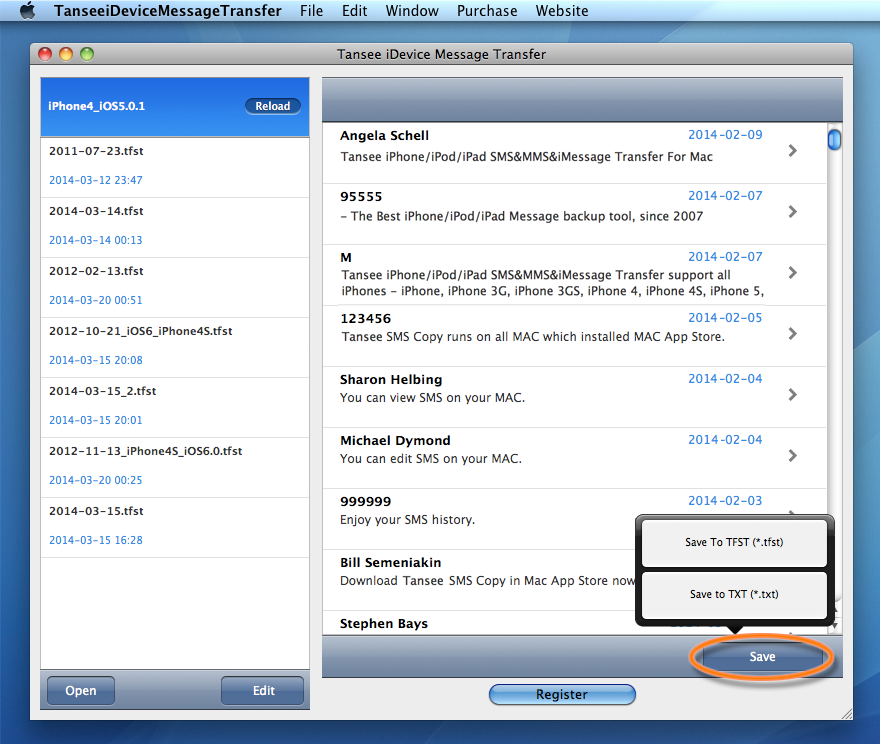 Tansee iPhone/iPad/iPod SMS&MMS&iMessage Transfer MAC version - Single contact conversation
